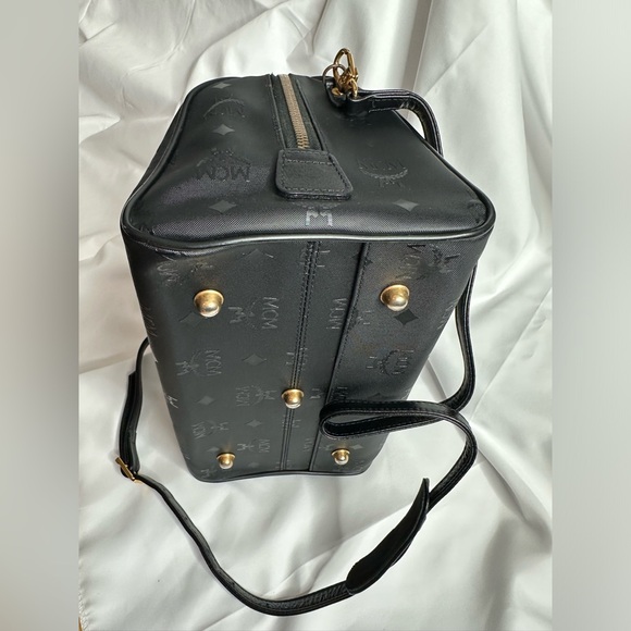 MCM Black Visetos Nylon & Leather Boston Style Crossbody Satchel Bag ~EUC - Picture 12 of 13